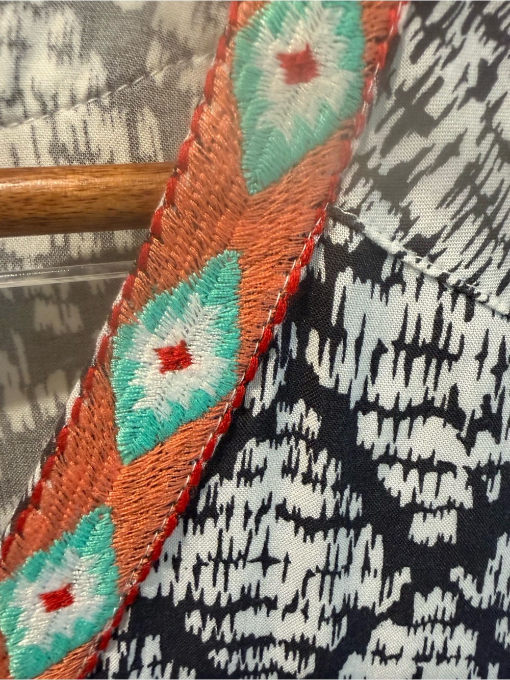 THML Black & White Printed Tunic with Coral & Turquoise Trim - Picture 3 of 6